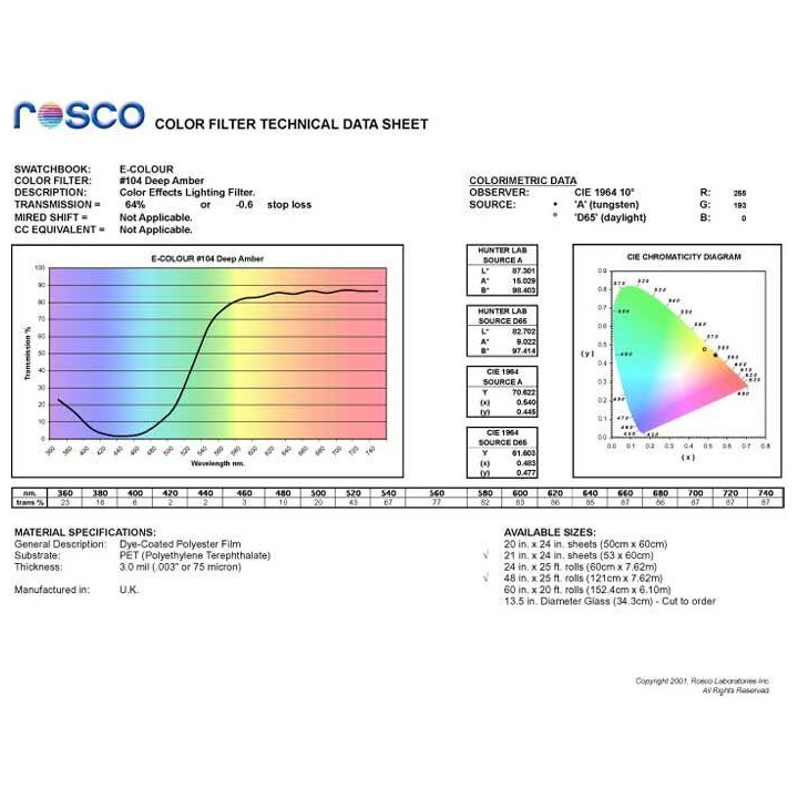 Rosco - E-Colour #104 (30x26,5cm) - Folha 1 Cor | Z-Bombilla