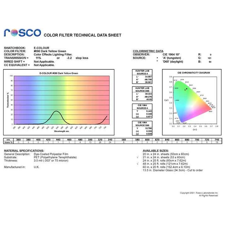 Rosco - E-Colour #090 (122x53cm) - Folha 1 Cor | Z-Bombilla