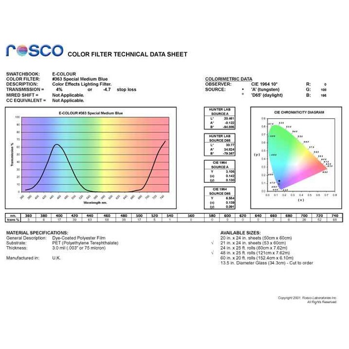 Rosco - E-Colour #363 (30x26,5cm) - Folha 1 Cor | Z-Bombilla