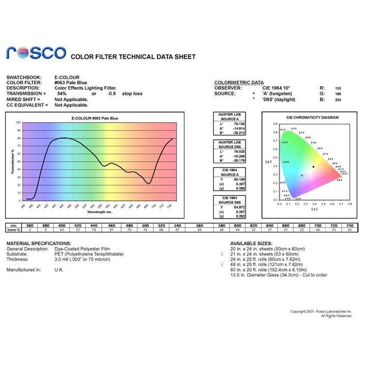 Rosco - E-Colour #063 (122x53cm) - Folha 1 Cor | Z-Bombilla