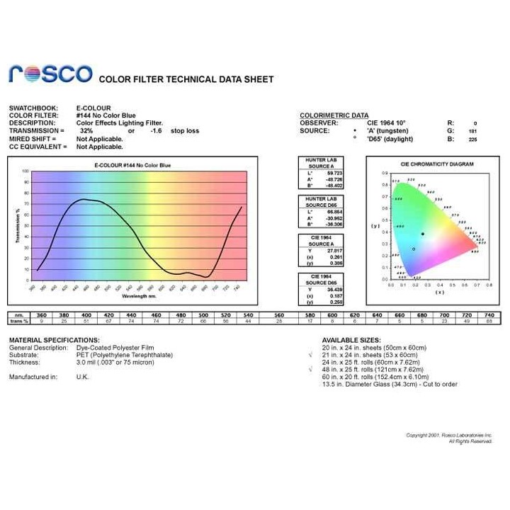 Rosco - Rosco - E-Colour #144 (122x53cm) - Foglio 1 Colore | Z-Bombilla