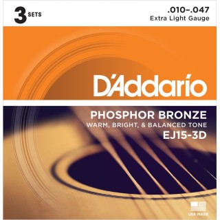 D'addario - EJ15 - Phosphor Bronze Extra Light (pack 3 juegos) - Acoustic Guitar String | Z-Bombilla