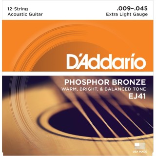 D'addario - EJ41 12-String Phosphor Bronze, Extra Light [9-45] - Acoustic Guitar String | Z-Bombilla
