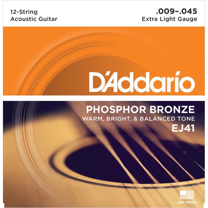 D'addario - EJ41 12-String Phosphor Bronze, Extra Light [9-45] - Acoustic Guitar String | Z-Bombilla