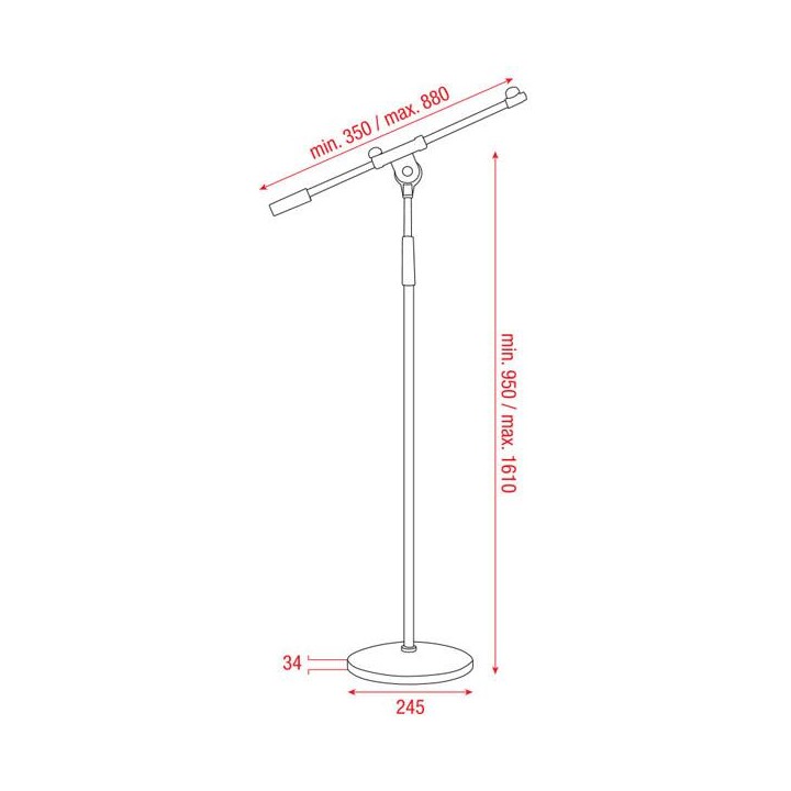 Dap Audio - Mic. Stand 160 cm Chrome - Pied Micro | Z-Bombilla