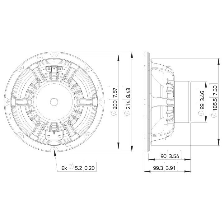 Lavoce - WAN082.50 8" Woofer Neodymium Magnet Aluminium Basket Driver - Cone / Speaker 8" | Z-Bombilla