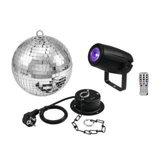 Eurolite - Mirror Ball 20cm with motor + LED PST-5 QCL Spot bk - Bolas de Espelho e Motores | Z-Bombilla