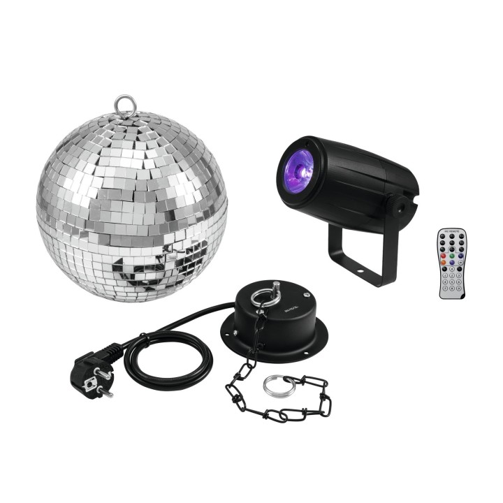 Eurolite - Mirror Ball 20cm with motor + LED PST-5 QCL Spot bk - Bolas de Espelho e Motores | Z-Bombilla