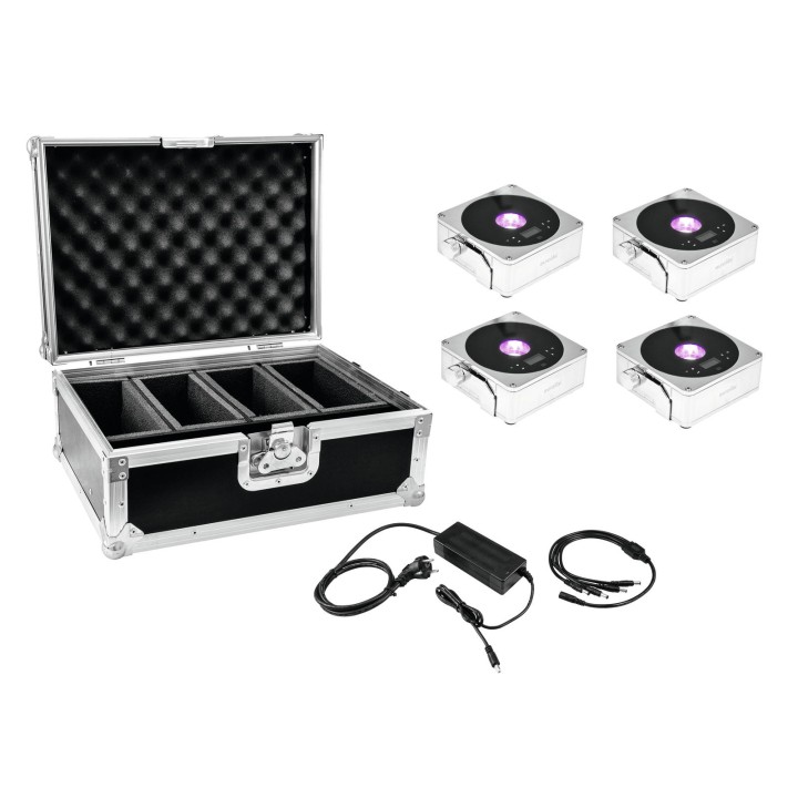 Eurolite - Set 4x AKKU IP Flat Light 1 chrome + Case + Charger - Projecteur à LED | Z-Bombilla