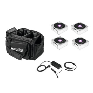 Eurolite - Set 4x AKKU IP Flat Light 1 chrome + Soft-Bag + Charger - Projector LED | Z-Bombilla