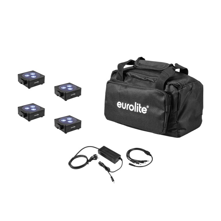 Eurolite - Set 4x AKKU Flat Light 3 bk + Charger + Soft-Bag - Projector LED | Z-Bombilla