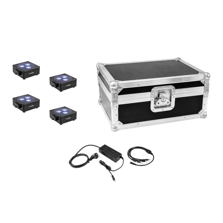 Eurolite - Set 4x AKKU Flat Light 3 bk + Charger + Case - Projector LED | Z-Bombilla