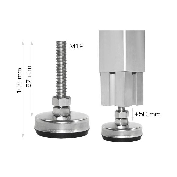 Guil - PTA5-D/70-120 - TELESCOPIC LEG WITH LEVELER 50 X 50 mm | Z-Bombilla