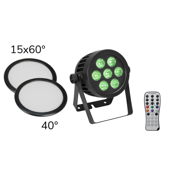 Eurolite - Set LED IP PAR 7x8W QCL Spot + 2x Diffuser cover (15x60° and 40°) - Focos LED IP | Z-Bombilla