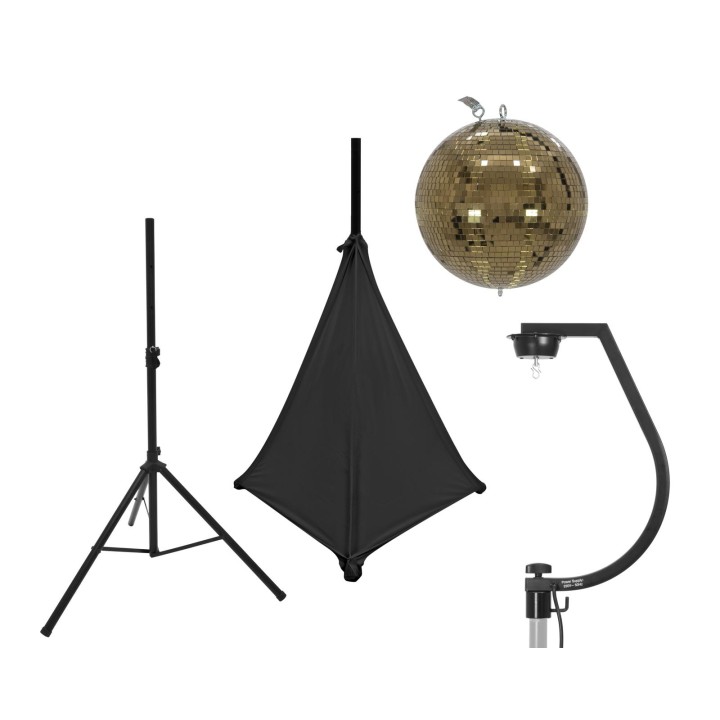 Eurolite - Set Mirror ball 30cm gold with stand and tripod cover black - Bolas de Espelho e Motores | Z-Bombilla