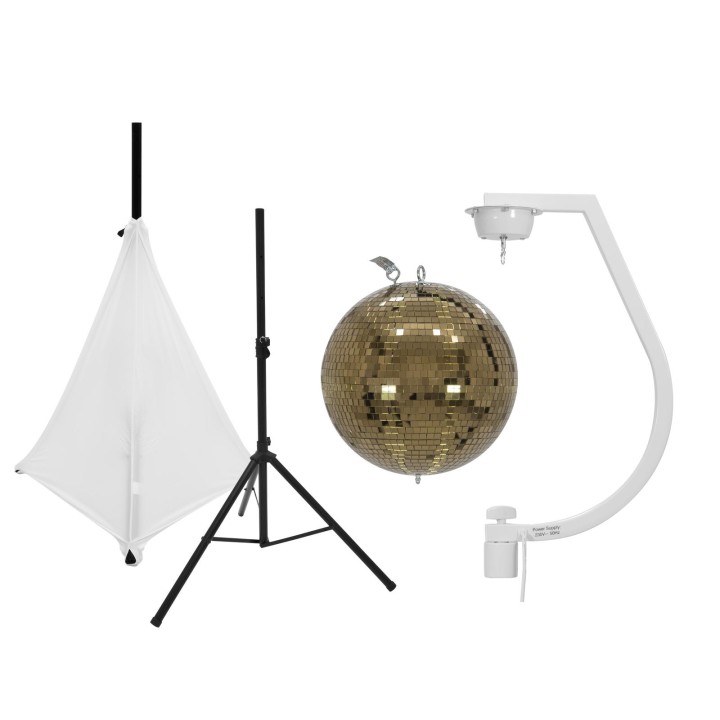 Eurolite - Set Mirror ball 30cm gold with stand and tripod cover white - Palle Specchio e Motori | Z-Bombilla