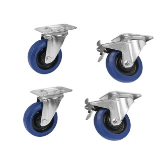 Roadinger - Set Swivel castors 100mm blue 2x RD-100 + 2x RD-100B with brake - Rodas - Acessórios para Racks | Z-Bombilla