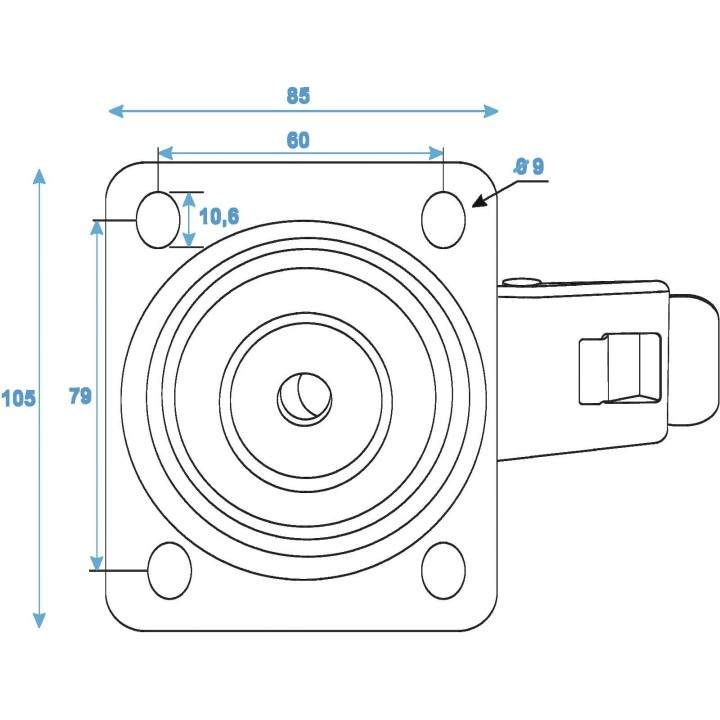 Roadinger - Swivel Castor 100mm BLUE WHEEL with brake - Rodes - Accessoris per Racks | Z-Bombilla