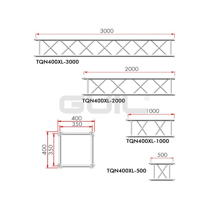 Guil - TQN400XL-2000 - 4 Points Aluminium Truss 40 x 40 cm | Z-Bombilla