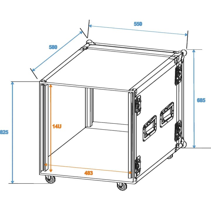 Roadinger - Amplifier Rack PR-2, 14U, 47cm with wheels - Rack 19" | Z-Bombilla
