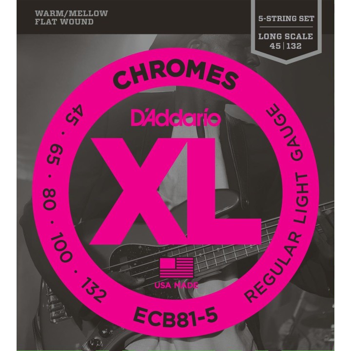 D'addario - ECB81-5 CHROMES BASS 5-STRING, LIGHT, LONG SCALE [45-132] - Bass String | Z-Bombilla