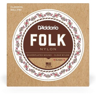 D'addario - EJ32C FOLK NYLON, BALL END, SILVER WOUND/CLEAR NYLON - Corda Guitarra clàssica | Z-Bombilla