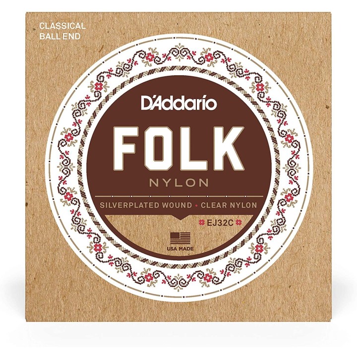 D'addario - EJ32C FOLK NYLON, BALL END, SILVER WOUND/CLEAR NYLON - Corda Guitarra clàssica | Z-Bombilla