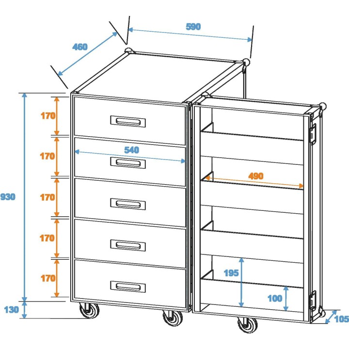 Roadinger - Universal Drawer Case TSF-1 with wheels - Plusieurs Rack | Z-Bombilla