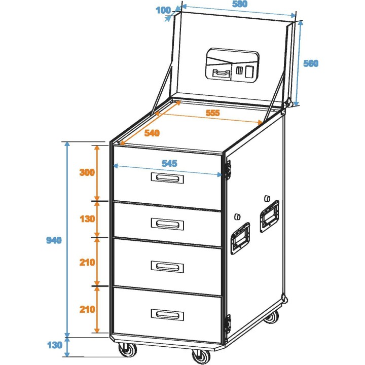 Roadinger - Universal Drawer Case WDS-1 with wheels - Caixa digite Mesa | Z-Bombilla