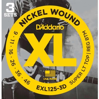 D'addario - EXL125 - XL SUPER LIGHT TOP / REGULAR BOTTOM (PACK 3 JUEGOS) - Electric Guitar String | Z-Bombilla