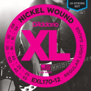 D'addario - EXL170-12 NICKEL WOUND 12-STRING BASS, LIGHT, [18-45] - Bass String | Z-Bombilla