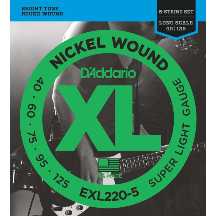 D'addario - EXL220-5 5-STRING BASS, SUPER LIGHT, LONG SCALE [40-125] - Bass String | Z-Bombilla