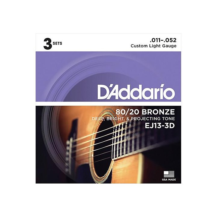 D'addario - EJ-13/3D (PACK DE 3 JUEGOS) - Cuerda Guitarra acústica | Z-Bombilla