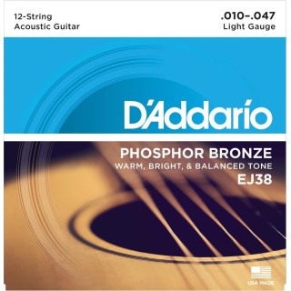 D'addario - EJ38 - PHOSPHOR BRONZE LIGHT 12 STRING [10-47] - Corda Guitarra acústica | Z-Bombilla