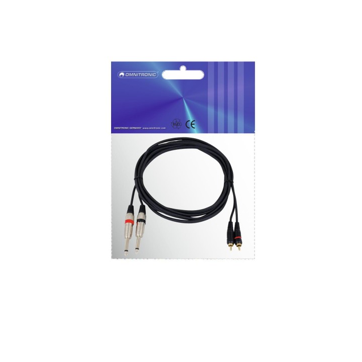 Omnitronic - Adaptercable 2xJack/2xRCA 3m bk