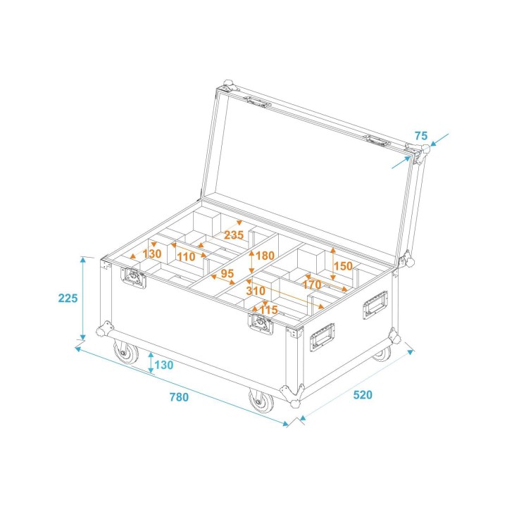 Roadinger - Flightcase 4x THA-40 PC with wheels